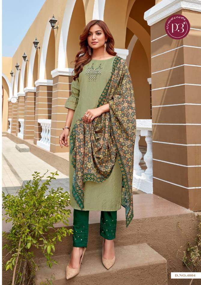 P3 Malhar  Latest Fancy Festive Wear Viscose Silk chex Pattern with Embroidery work With Gotta Patti Hand Work With Full Inner 	Silk Kurti With Bottom Collection 